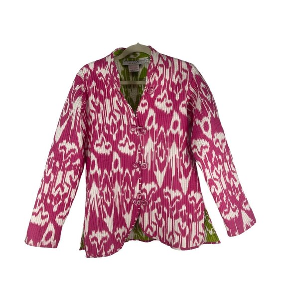 Gretchen Scott Designs Womens Reversible Ikat Cardigan S Pink & Green - Picture 1 of 5